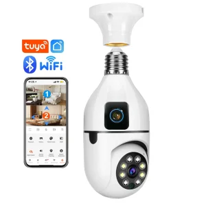 Dual Lens Bulb Camera  365° Pan 90° Tilt Infrared Color Night Vision