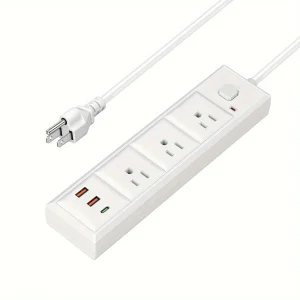 power socket with switch, 3 Outlets 2 USB 1 Type-C, Fast Charging,6.5-Foot Cord Travel,